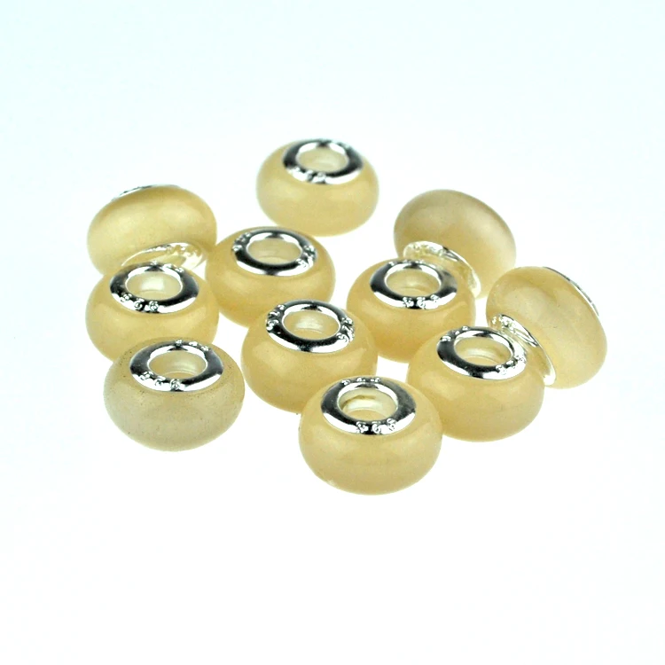 

Wholesale 100pcs Fleshcolor Glass Beads 9x14mm Round Big Hole Beads Floating Cat Eye Charms Favour European Bracelet DIY Beads