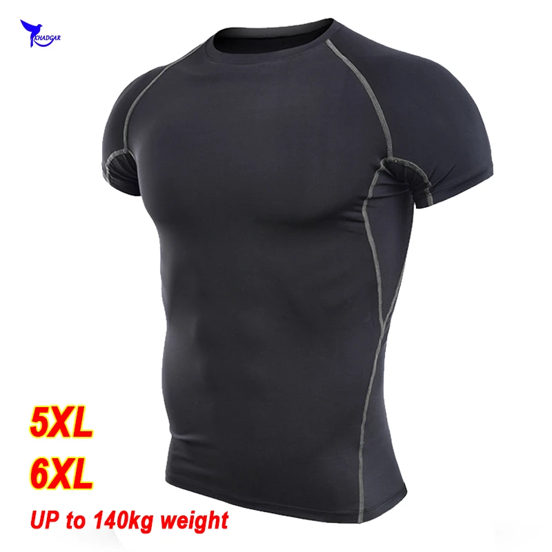 5XL/6XL Plus Size Gym Fitness Compression Sport Shirt 140KG Overweight Men Crossfit Running T-Shirt Quick Dry Jogging Clothing