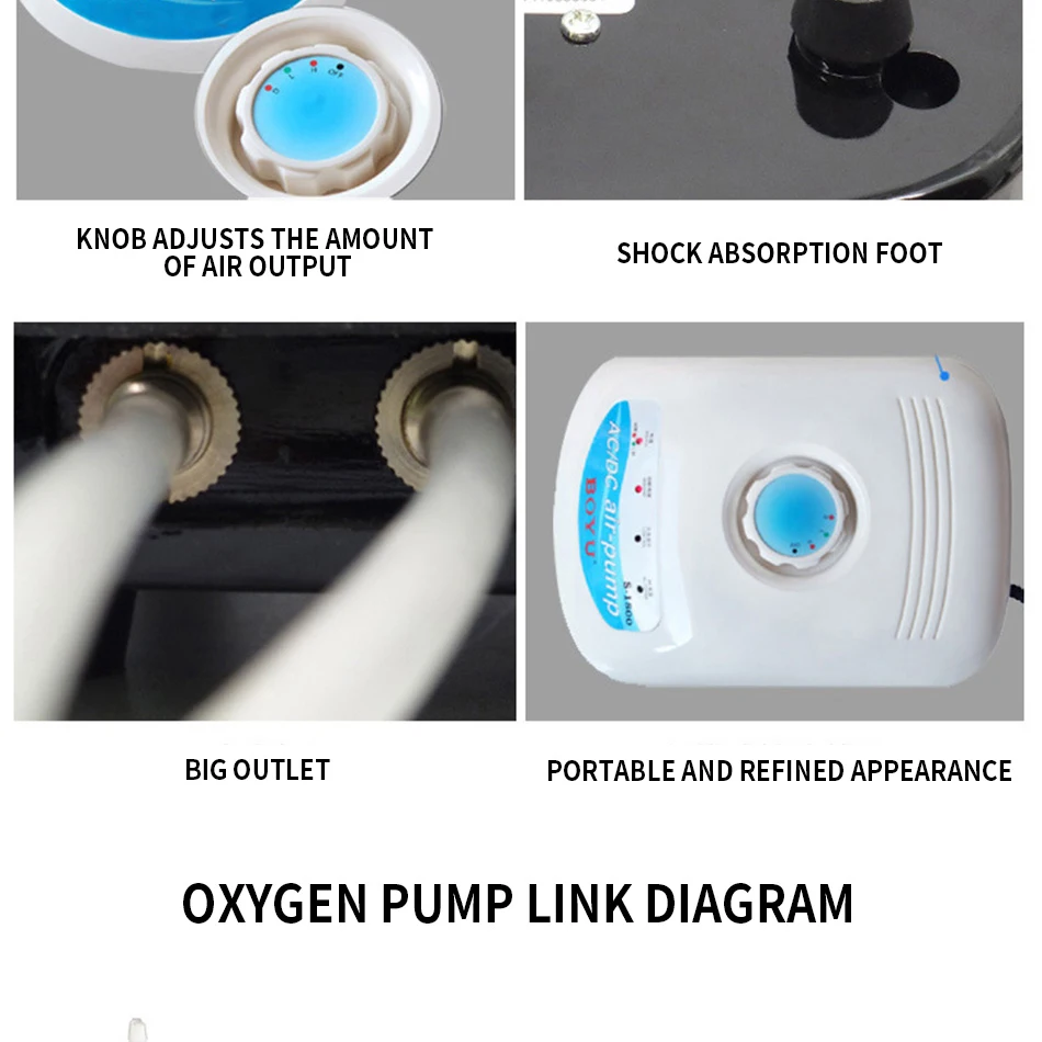 S-1800 Aquarium Oxygen Pump Silent AC and DC Dual-use Charging