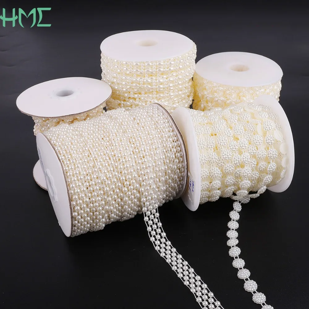 Flower ABS Imitation Ivory Pearl Beads Chain Trim For Jewelry Findings Crafts Accessories DIY Garland Wedding Party Decoration