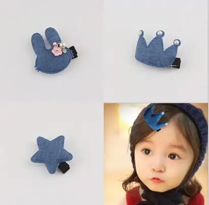 

10pcs/Lot Denim Cloth Crown Star Rabbit Hair Clips Hair Accessories Claw Handmade for Girl kids women Children Hair Clips