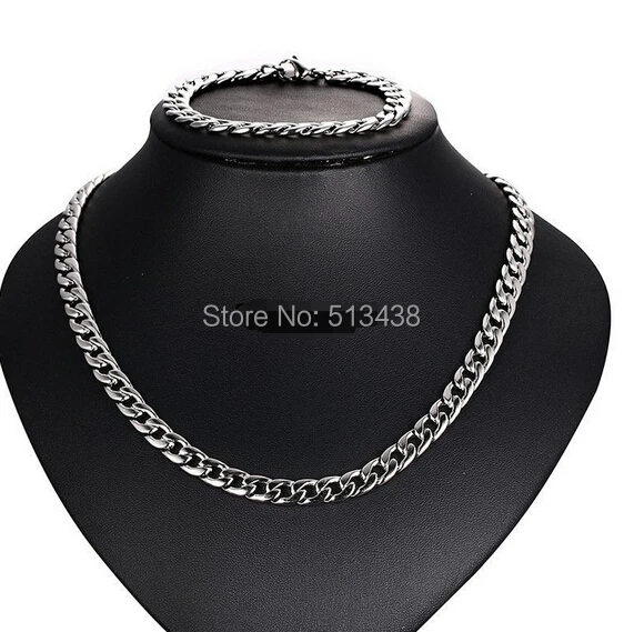 Lot 5 Set Hot sale Stainless Steel 6mm   NK Link Chain Necklace & Bracelet Set wholesale Jewelry