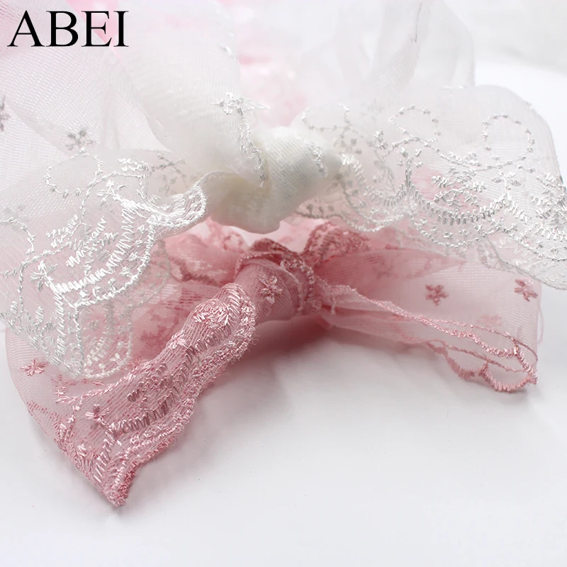 10yards/lot White Pink Organza Embroidered Lace Ribbon Diy Garment Apparel Fabric lace Material Handmade Doll Dress Accessories