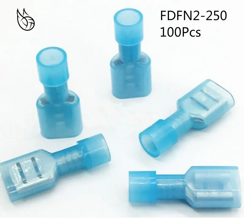 FDFN2-250  NYLON brass Female Insulated Spade joint Cable Wire Connector 100PCS suit 1.5-2.5mm2 16-14AWG FDFN Plug