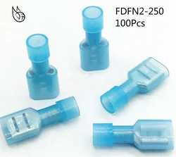 FDFN2-250  NYLON brass Female Insulated Spade joint Cable Wire Connector 100PCS suit 1.5-2.5mm2 16-14AWG FDFN Plug