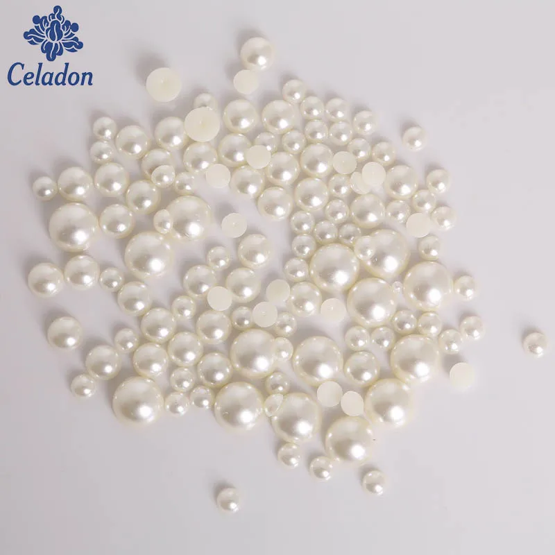 10 12 14mm  White/ivory/Random Mixed Flatback Half Round Plastic ABS Imitation Pearl Bead For Wedding Sewing Accessories