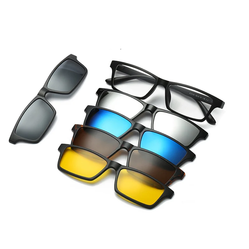 Fashion Optical Spectacle Frame Men Women With 5 Clip On Sunglasses Polarized Magnetic Glasses For Male Myopia Eyeglasses RS159