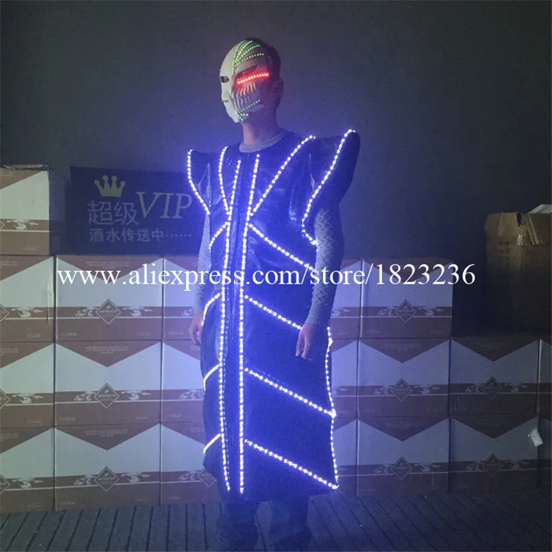 New Design Led Luminous Ballroom Costume With Led Mask Flashing Light Up Dance Wear For Stage DJ Nightclub Clothes