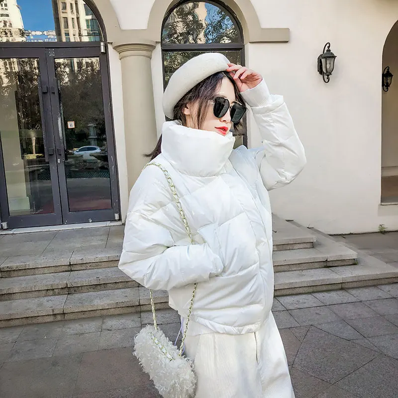 Glossy Winter Down Cotton Padded Jacket For Women Thick Bright Black Short Shiny Jacket Yellow Red Cotton Parkas AS809