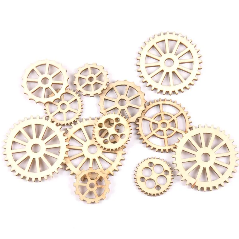 20 pz mix wheel gear pattern legno naturale Scrapbooking Craft per abbellimenti fatti a mano fai da te artigianato Decor 29-49mm MT2183