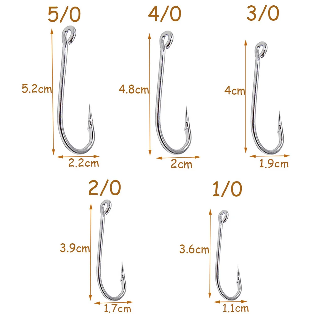 Easy Catch 30pcs 34007 Stainless Steel White Big Extra Long Shank Fishing Hooks Size 1/0 2/0 3/0 4/0 5/0 6/0 7/0 8/0 9/0 10/0