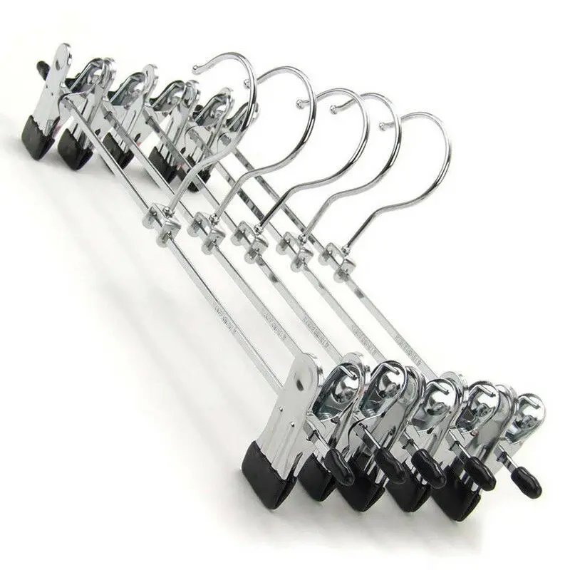 10PCS Metal Pants Skirt Hangers Trouser Stand Holder With 2 Clips Adjustable XN