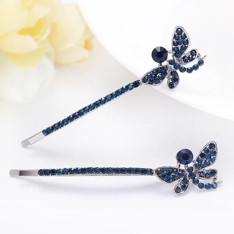 EASYA Blue Rhinestone Crystal Butterfly Cherry Flower Bowknot Hairpin Clip Fashion Metal Heart Hair Barrettes Hearwear