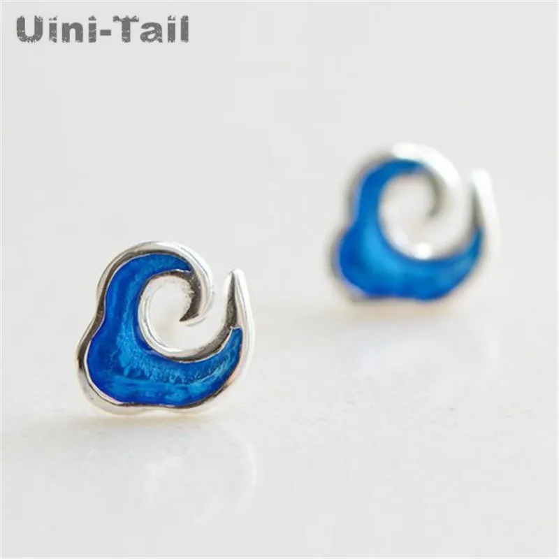 Uini-Tail hot new 925 Tibetan silver blue cloud earrings female Korean fashion trend sweet earrings hypoallergenic  ED114