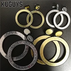 KUGUYS Round Hoop Large Earrings for Women Vintage Pattern Gold Silver Color Hyperbole Big Circle Acrylic Jewelry