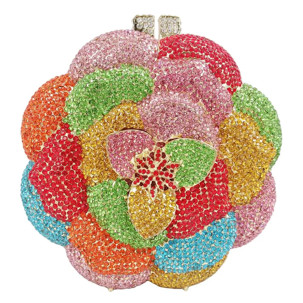 

KHNMEET Luxury Orange Colorful Flower Crystal Evening Bags Day Clutches Wedding Purse Bridal Clutch Bags Ladies Dinner Bags A603