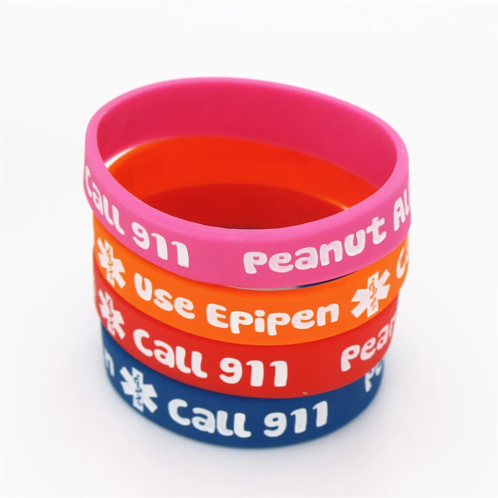 1PC Printed Peanut Allergy Call 911 Silicone Wristband Little Kids Baby Silicone Armband Bracelets&Bangles Medical Gifts SH162