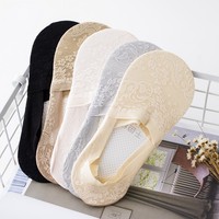 Summer Women Girl Silica Gel Lace Boat Socks Invisible Cotton Sole Non-slip Antiskid Slippers Anti-Slip  1pair=2pcs ws400
