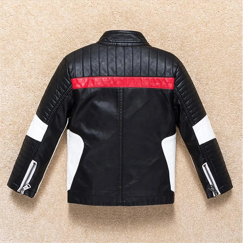 Boys Jacket Coat Kids Leather Jacket Children Spring Autumn Waterproof Windproof  Coat Hit Color Stitching  Locomotive Jacket