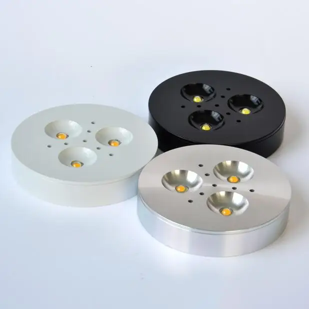 Free Shipping Dimmable 3X1W Warm White/Cold White Aluminum LED Cabinet Light puck light led down light