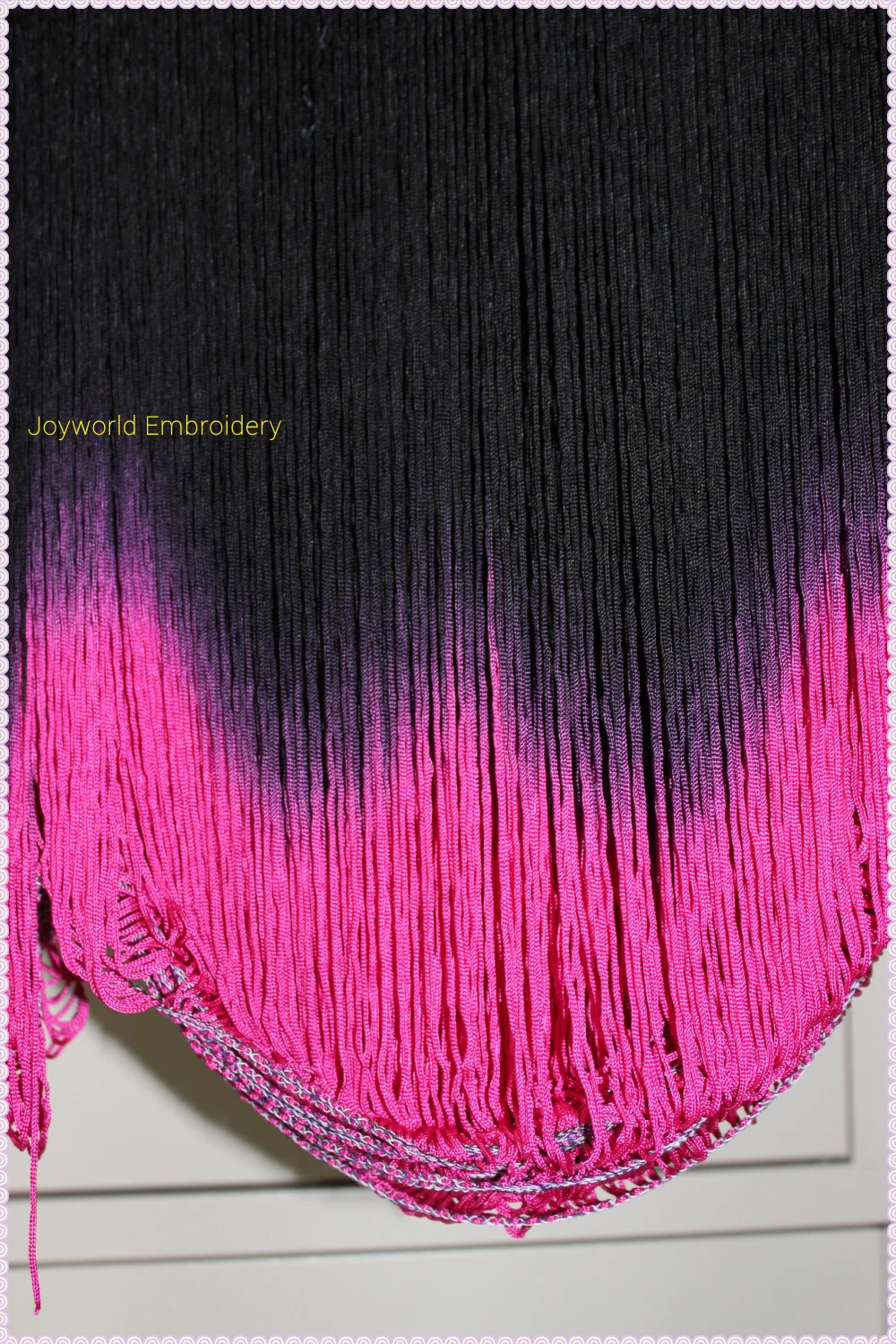 10 Yds Latin Fringe Dip Dye Ombre Tassel Soft Rayon Latin Macrame Dance Dress Trimming Samba Skirt Tassel Pink/Black 25CM