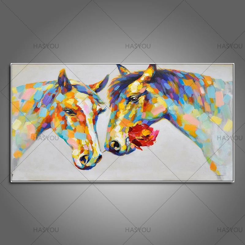 

HASYOU Colorful wall decorations Rose horses Canvas Material Oil Painting Canvas hand paintedWall Art Pictures for Living