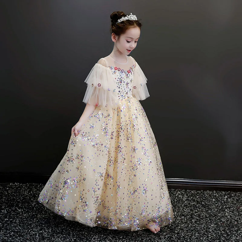 

Prince Gold Sequin Lace Briday Birthday Present Flower Girl Dresses for Weddings Holy First Communion Custom Made