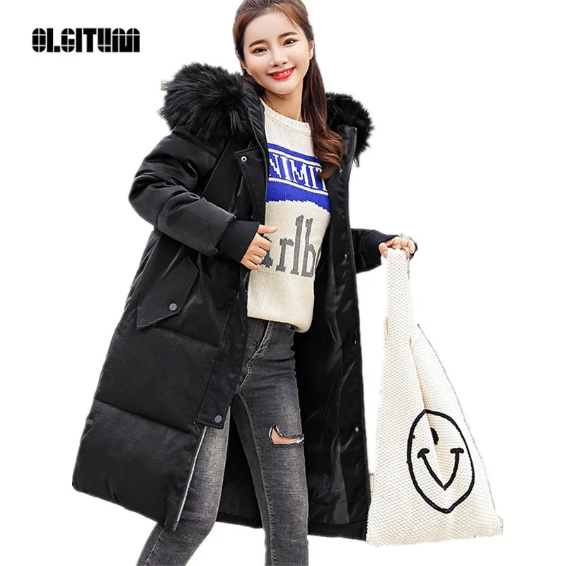 

OLGITUM 2018 New Parkas Female Women Winter Coat Thickening Cotton Winter Women Outwear Parkas for Women Winter Long Hooded