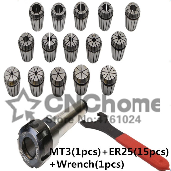 

15Pc ER25 Collet Tool+MT3 ER25 Collet Chuck Holder Fixed 1Pc and 1Pc ER25 Spanner form CNC Milling Lathe tool MT2 MT4 Hot Sale