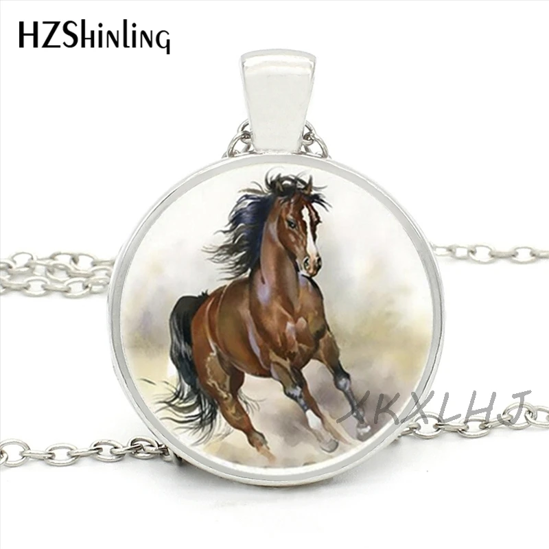 XKXLHJ  Fashion Cool Horse Necklace Handmade Glass Cabochon Necklace Running Horse Pendant Jewelry Wholesale