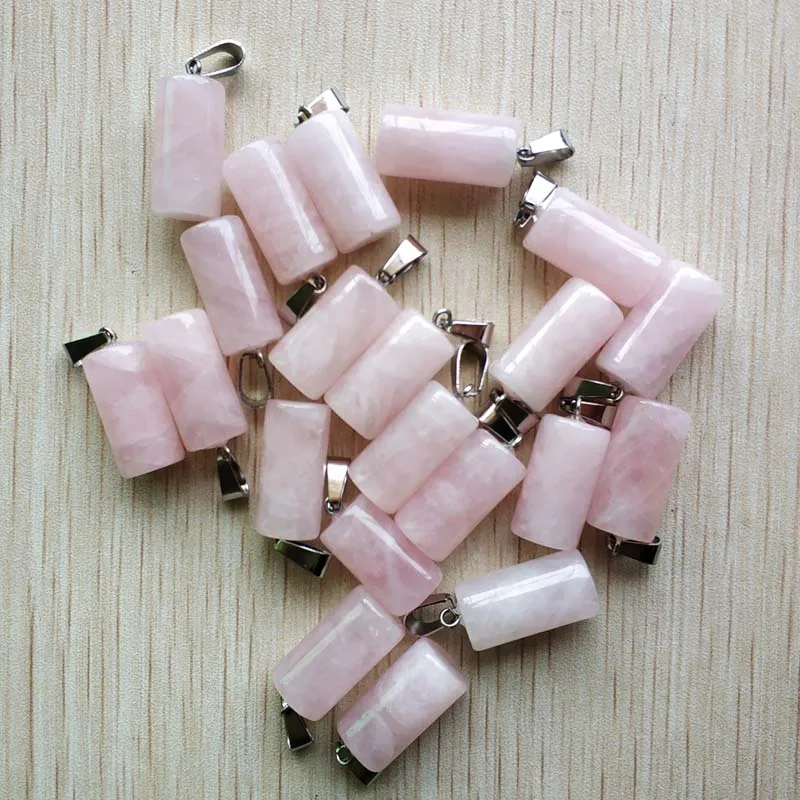 Wholesale 50pcs/lot fashion good quality natural stone pink cylinder pendants charms for jewelry making  free shipping