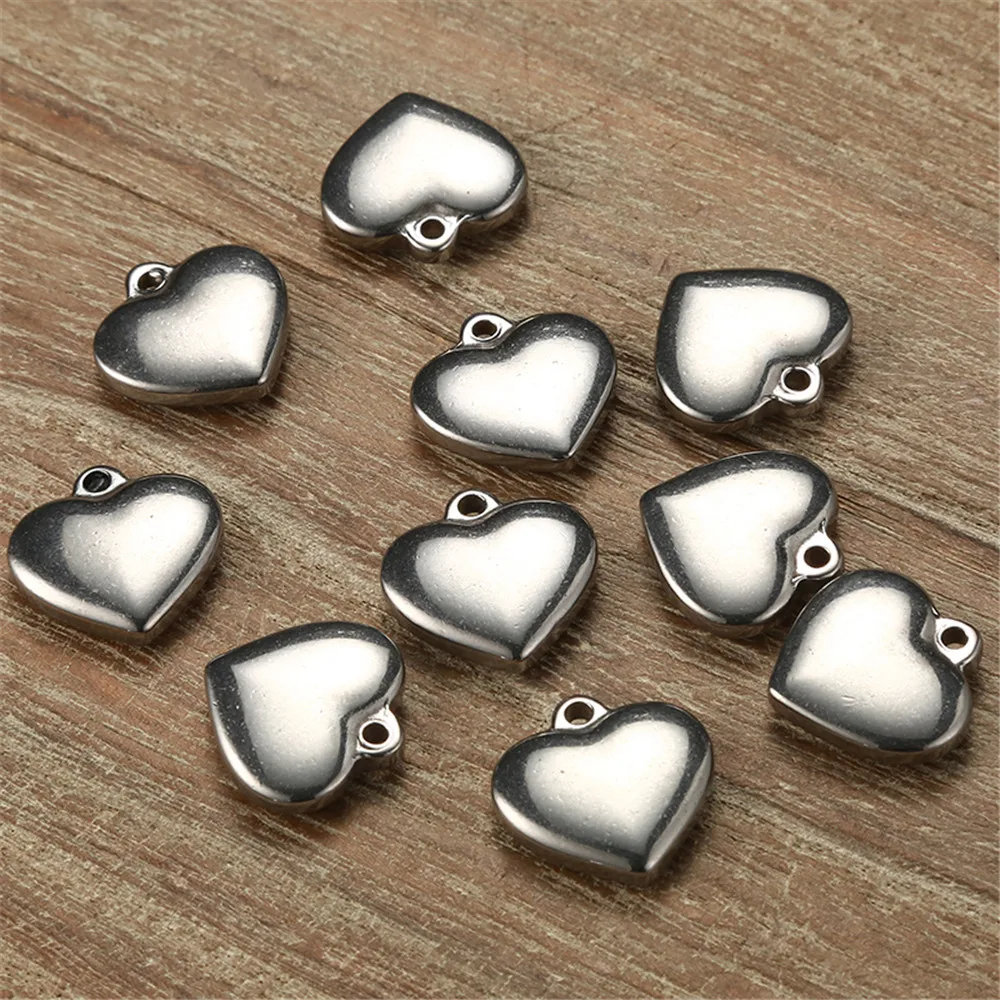 5Pcs/Lot Wholesale Stainless Steel Puffy Heart Pendant Charms For Jewelry DIY Making Accessories Findings
