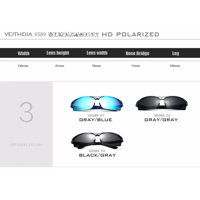 VEITHDIA Men\'s Sunglasses Aluminum Magnesium Polarized Blue Coating Mirror Sun Glasses Outdoor Male Eyewear Accessories 6589