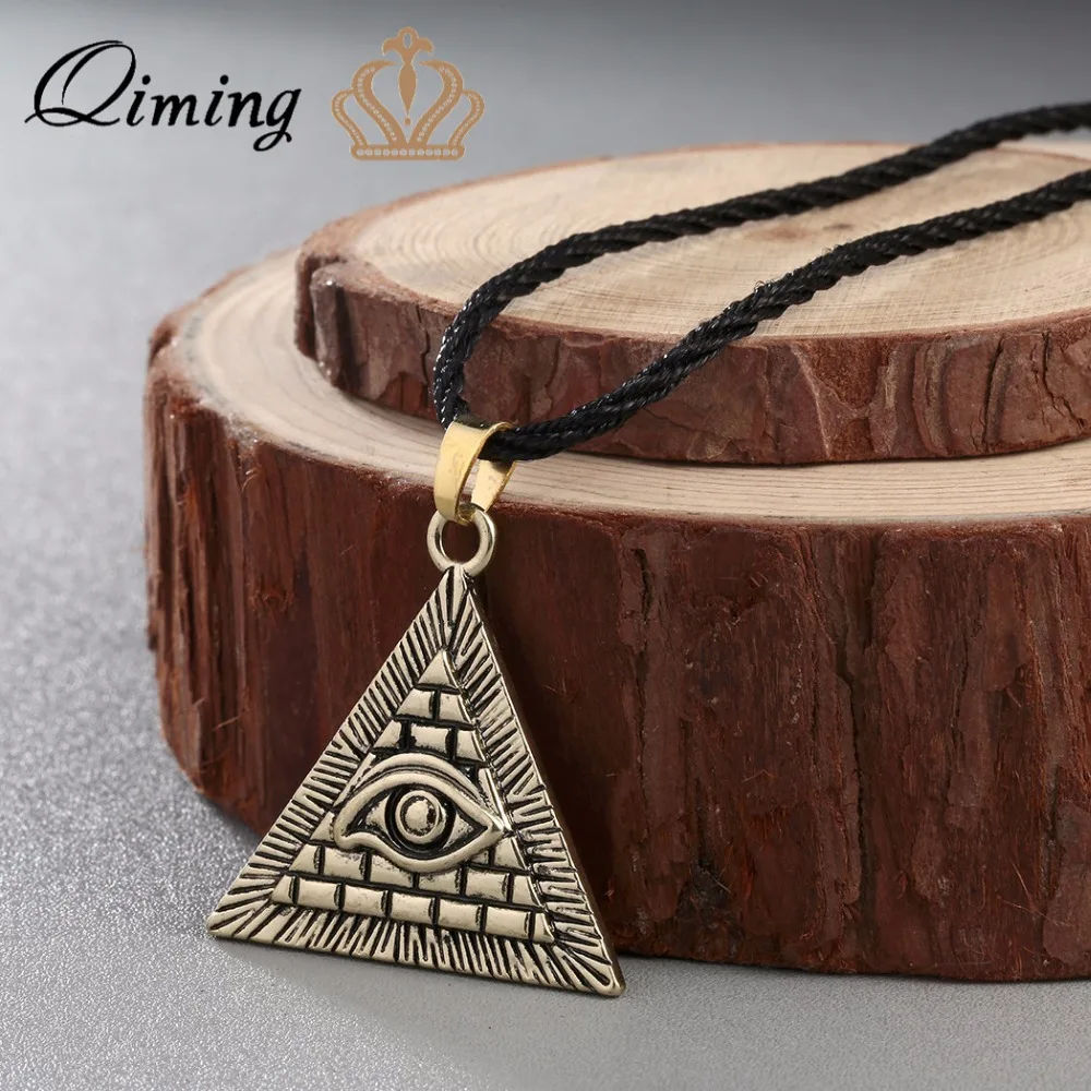 QIMING Vintage Men Necklace Women Egyptian Egypt Pyramid All-Seeing Evil Eye Illuminati fashion Charm Pendant Necklaces