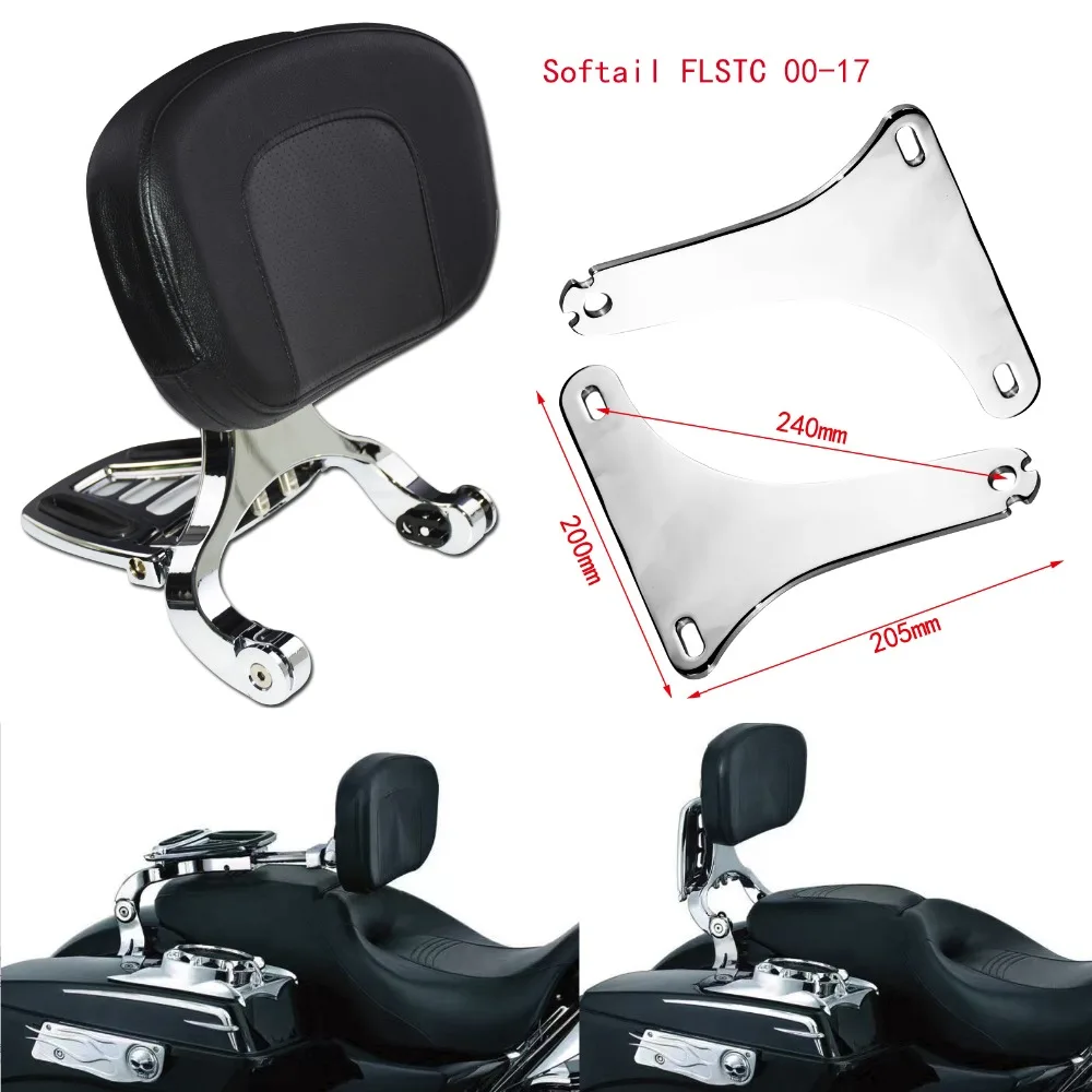 Adjustable Passenger & Driver Backrest Chrome Sissy Bar& Black Seat For Harley Softail Breakout 13-17 FLSTC 00-17 Touring 09-17