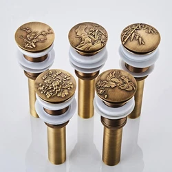 1pc Artistic Bathroom Basin Lavatory Sink Pop Up Drain with Round Carved Cover Brass Antique Hand-drawing Bathroom Accessories
