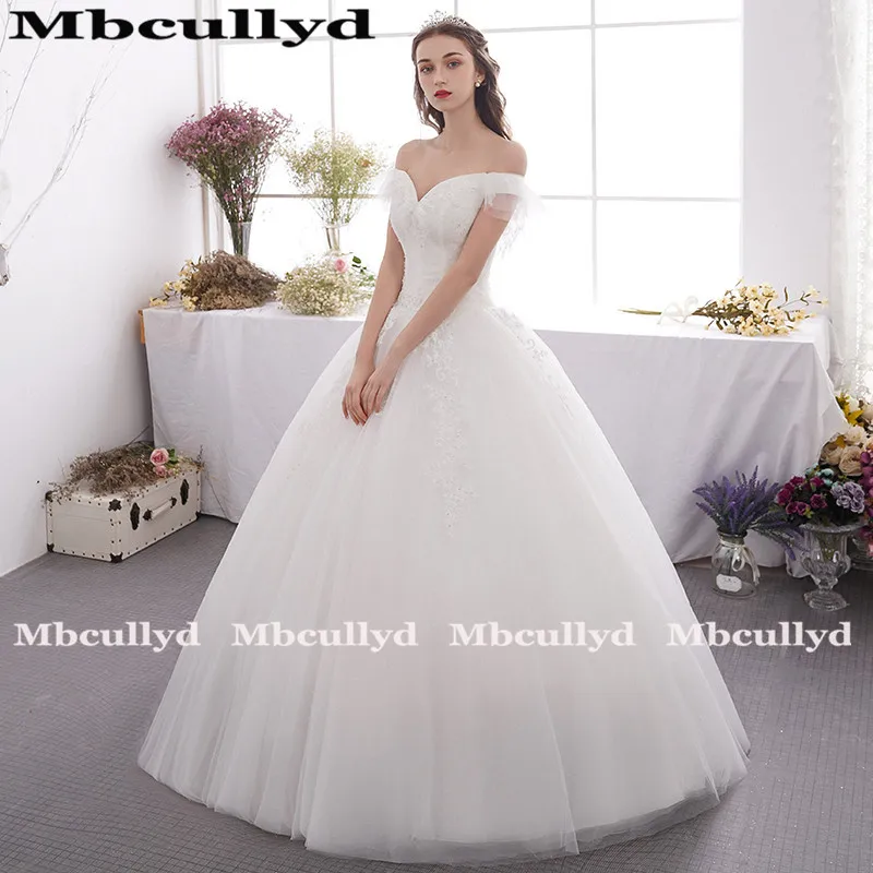 Mbcully-Vestido de novia de tul con hombros descubiertos, Vestido de novia Sexy con cuello en V, encaje con apliques, color marfil, 2023