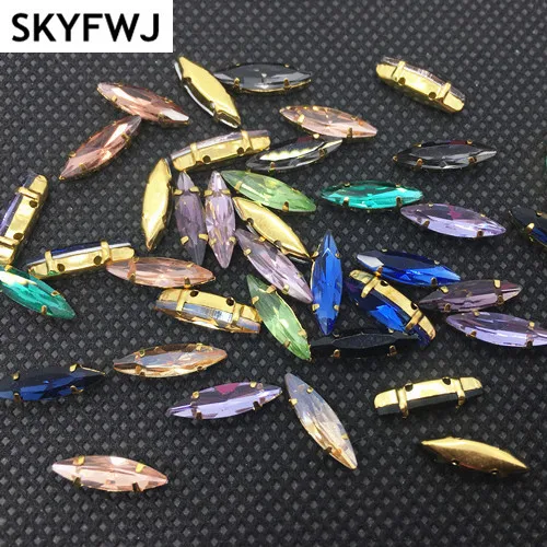 Link 2:Sew On Glass Crystal 4x15mm Navette Rhinestones With Golden Claw Setting apply to Clothing Decoration