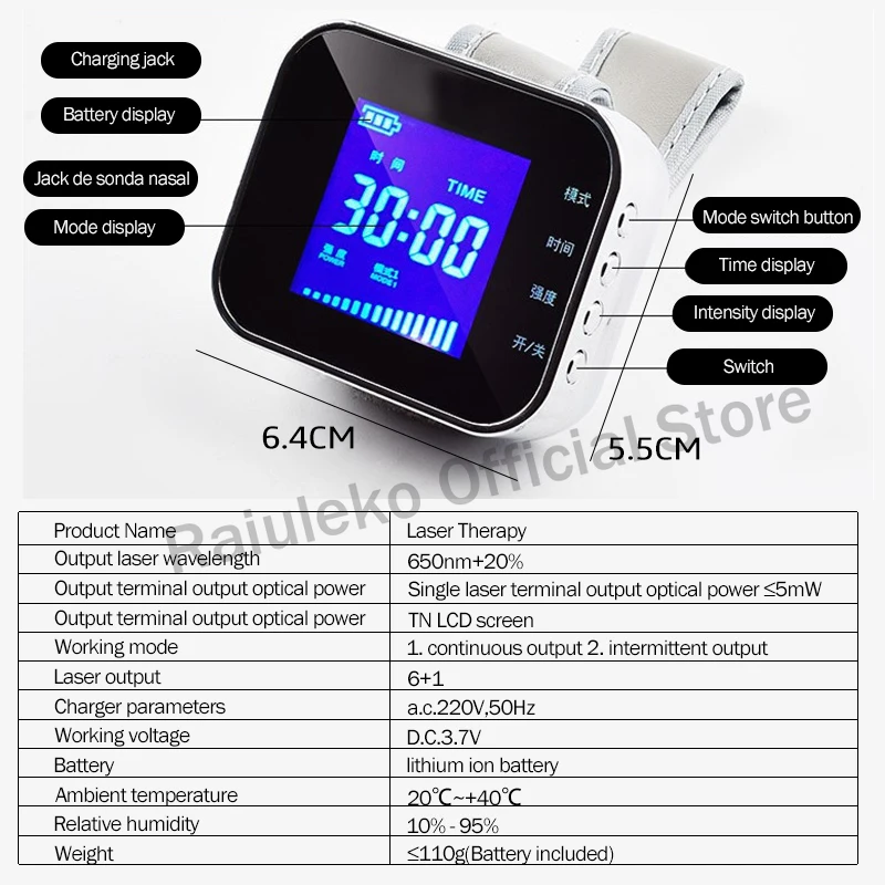 650nm Laser Therapy Diabetic Wrist Watch for Diabetes Hypertension Treatment Watch Laser Sinusitis Therapeutic Apparatus