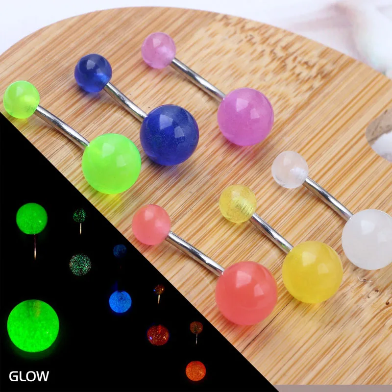 Sexy acrylic glow florescent belly ring for women Surgical Steel Body Piercing jewelry colorful navel Stud bell button rings