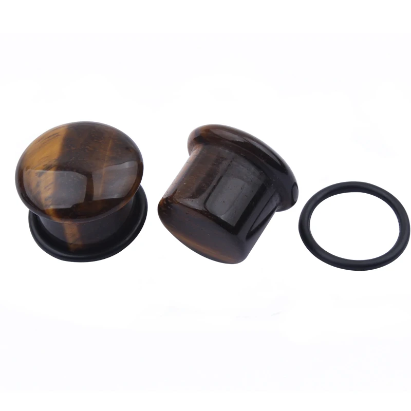 4mm-16mm Tiger Eye Stone Ear Stretchers Plugs and Tunnels With O-Ring Ear Plug Piercing Tunnels In The Ears Flare Ear Gauges Kit