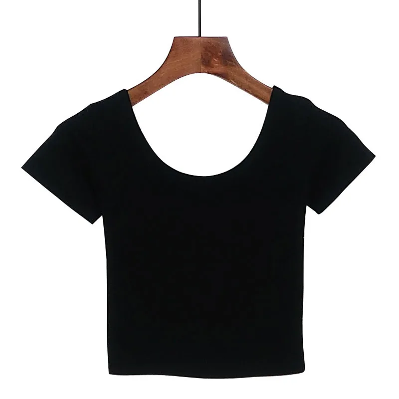 U neck Sexy Crop Top Ladies Short Sleeve T Shirt Tee Basic Stretch T-shirts Women Harajuku Slim Women Top For Women Clothing