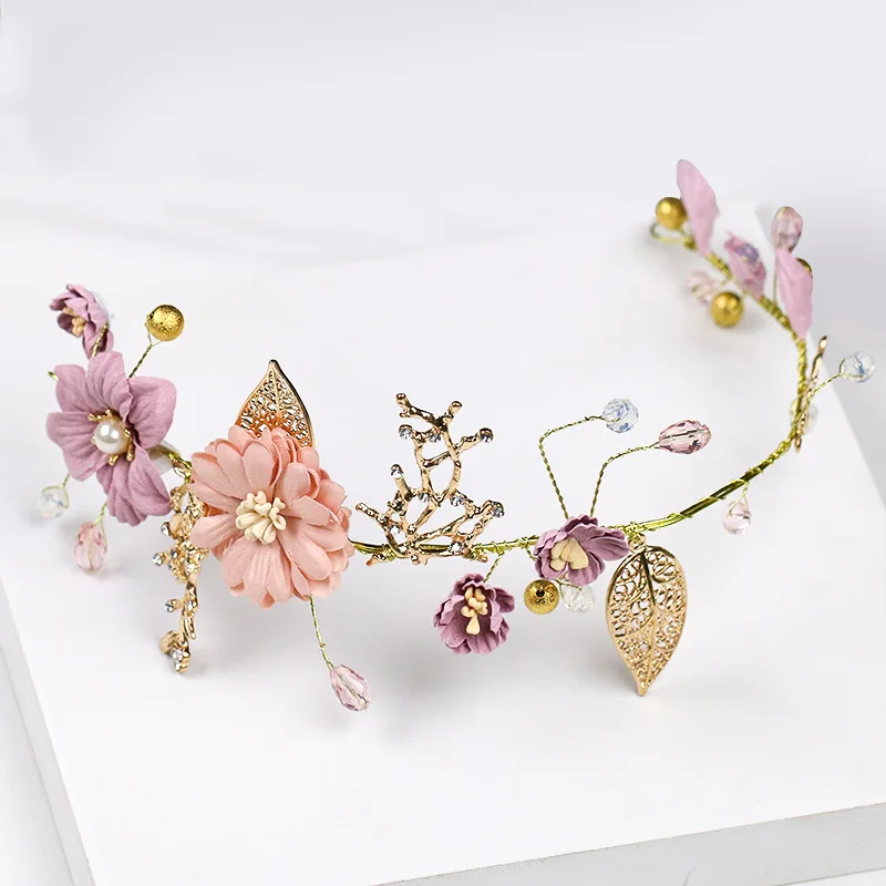 

Elegant Flower Tiaras and Crowns Headband Wedding Jewelry Gold Purple Series Bride Crown Decoration Girl Women Hair Accessories