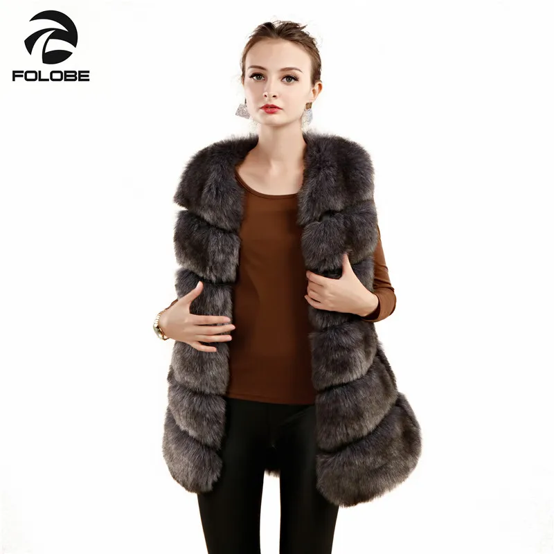 

FOLOBE Winter Coat For Women Luxury Faux Fox Fur Vest Waistcoat Solid Long Slim Coats Woman's Warm Coats Jacket Women Clothing