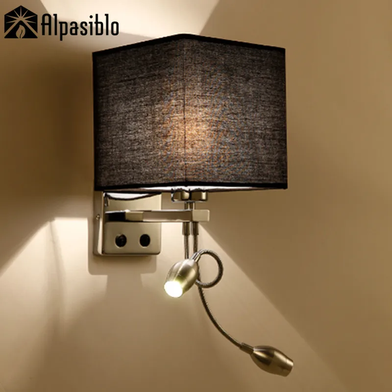 Modern Short Bed Wall Lights Fabric Bedsides Light 1W LED 1or2 Spot Light Wall Lamp Bed Night Lamp Tubing Rocker Reading Light