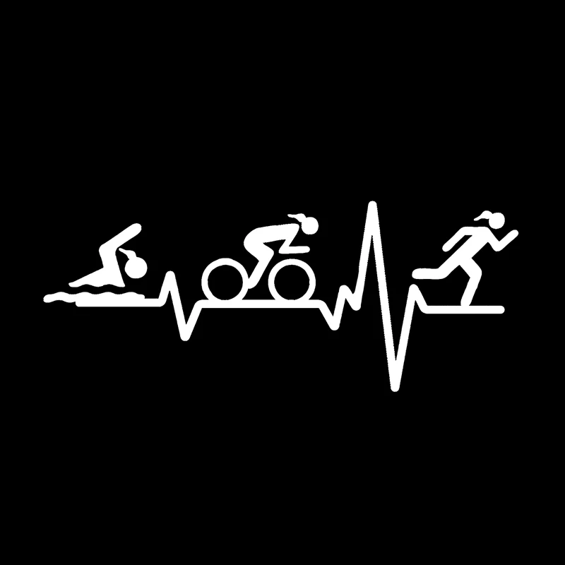 YJZT 14.7*5.9CM HEART BEAT LINE Triathlon Swim Girl Runner Bicycle Decor Car Stickers Accessories Vinyl