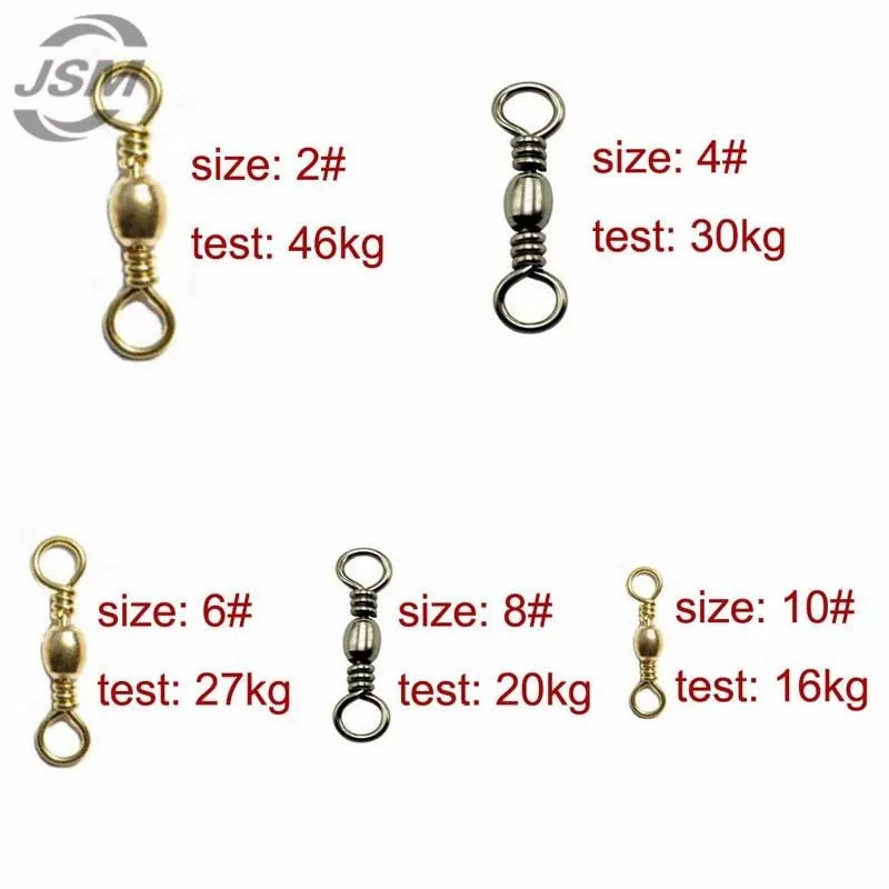 JSM 400pcs Fishing Barrel Swivel Brass With Nickle Coated Barrel Fishing Swivels Connector Set With Box Size 2 4 6 8 10