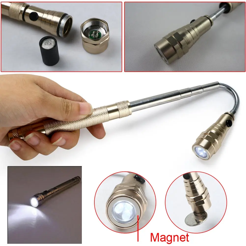 Magnetic Pick up Retractable LED Flashlight Telescopic Extending Torch W/ Magnetized Head Waterproof Pick Up Tool Camping Lamp