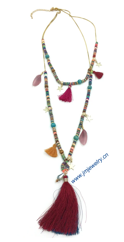 

Handmade vintage ethnic necklace Bohemia collier Multistrand statement Necklace sea beach summer style tassel charms necklace