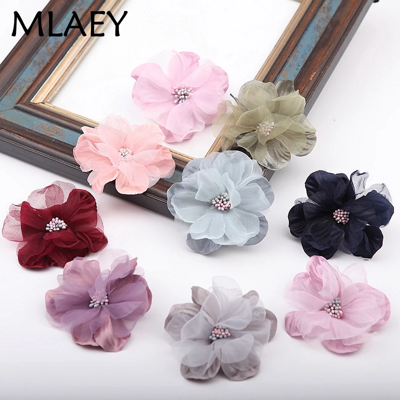 MLAEY 4Pcs 8color Lace Trim patch applique lace fabric Wedding dress DIY flowers bride hair veil clothes Headwear Decoration